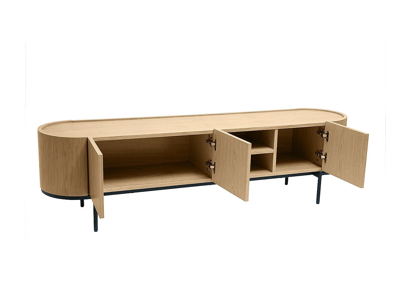 Mueble TV de diseño en madera clara y metal negro con almacenaje 180 cm SKYE