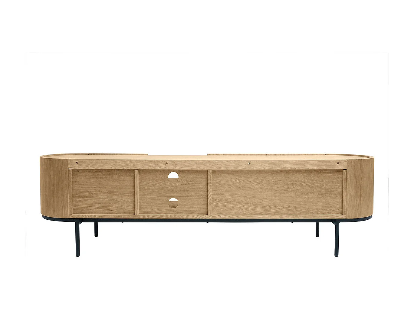 Mueble TV de diseño en madera clara y metal negro con almacenaje 180 cm SKYE