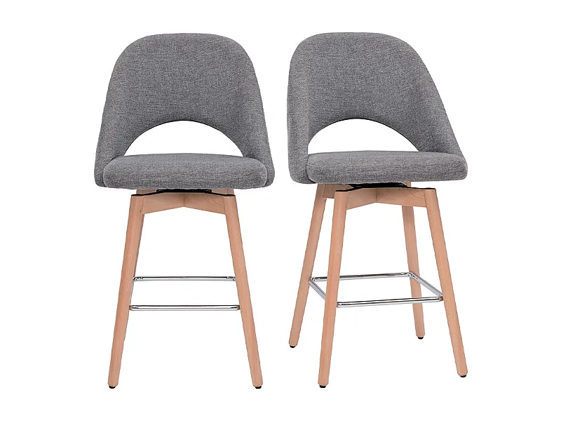 Set de 2 taburetes de cocina nórdicos de tela efecto aterciopelado texturizado gris y madera de caucho maciza 65 cm COSETTE
