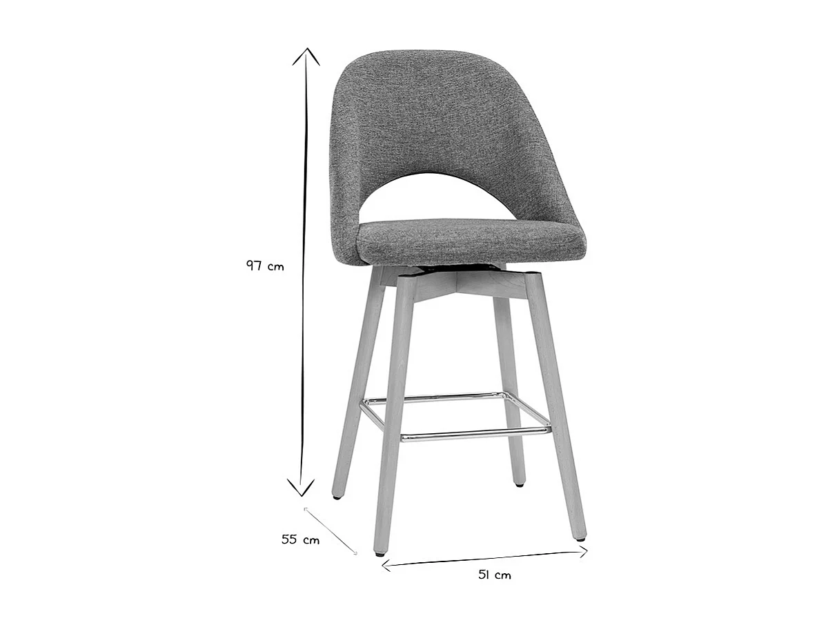 Skandinavische Barhocker aus grauem Stoff mit Samteffekt und massivem Hevea H65 cm (2er-Set) COSETTE
