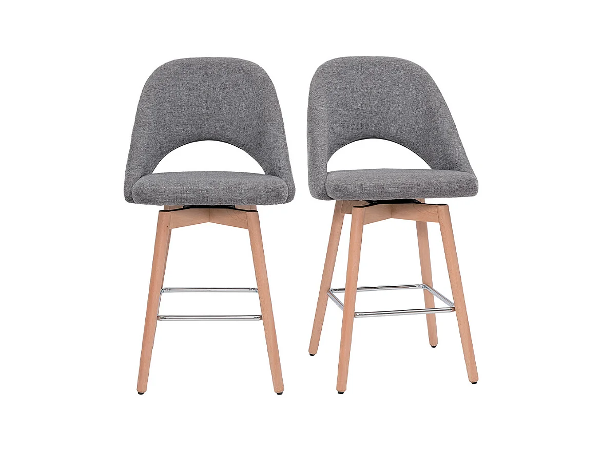 Tabourets de bar scandinaves tissu effet velours texturé gris et hévéa massif 65 cm (lot de 2) COSETTE