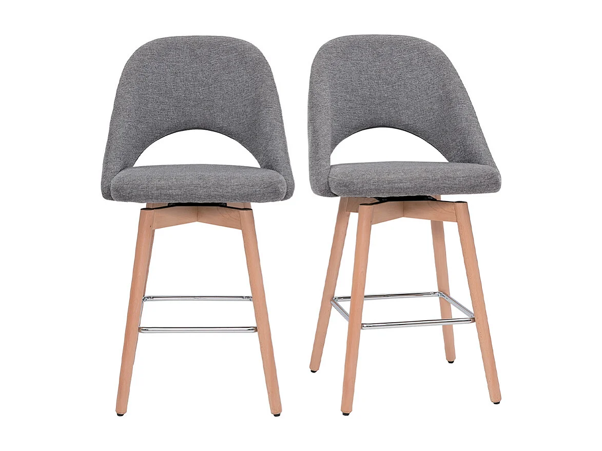 Skandinavische Barhocker aus grauem Stoff mit Samteffekt und massivem Hevea H65 cm (2er-Set) COSETTE