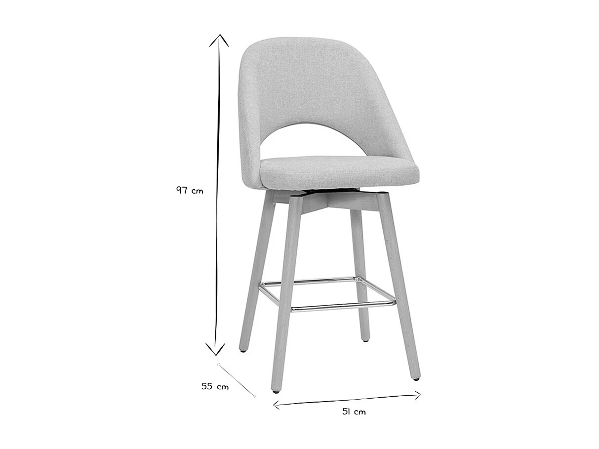 Skandinavische Barhocker aus beigem Stoff mit Samteffekt und massivem Hevea H65 cm (2er-Set) COSETTE