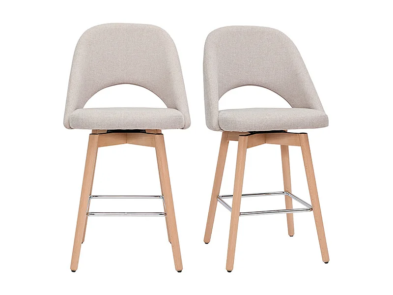 Tabourets de bar scandinaves tissu effet velours texturé beige et hévéa massif 65 cm (lot de 2) COSETTE