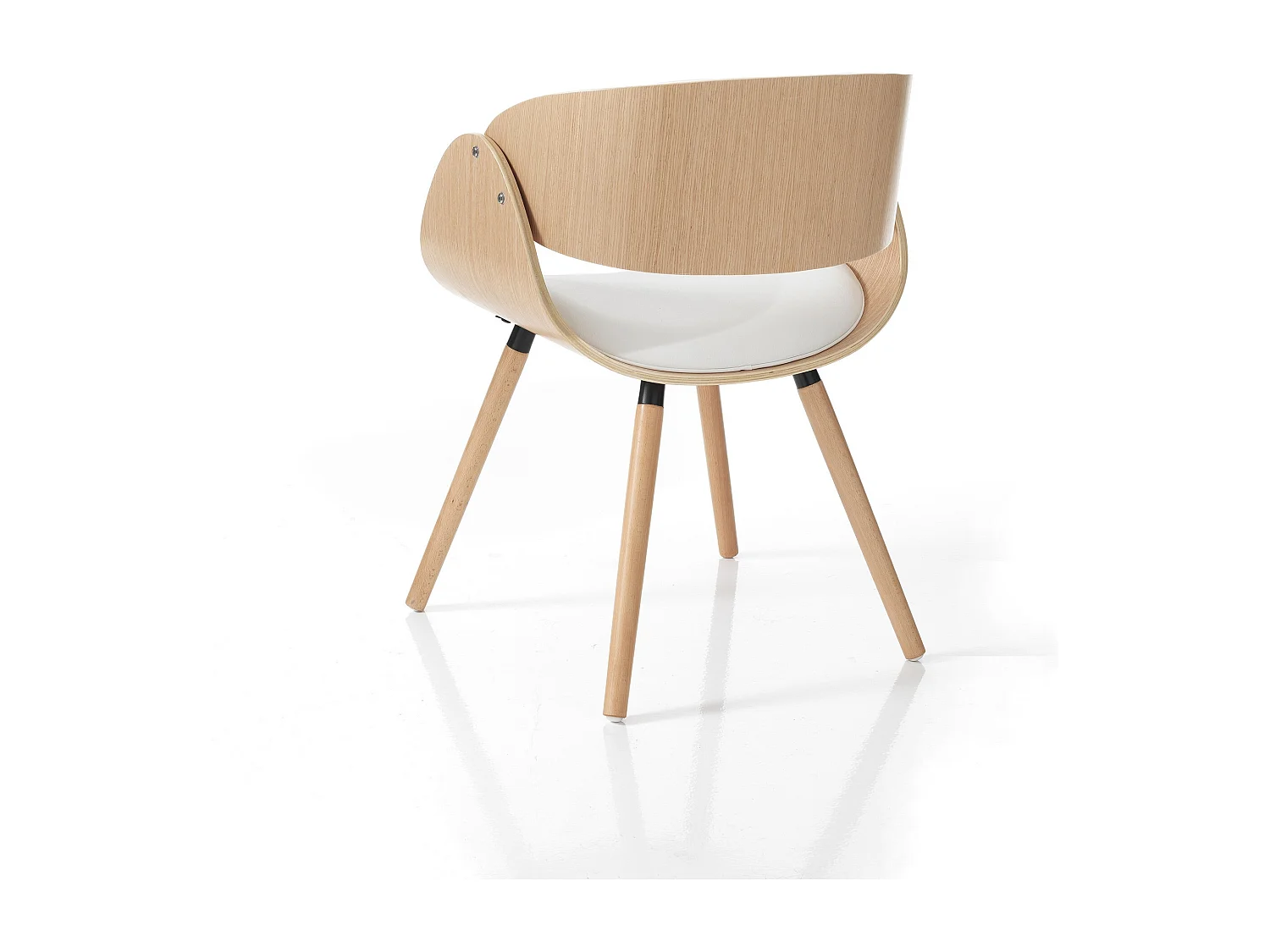 Designstuhl aus massivem Eichenholz und weißem Leder Michigan Wood