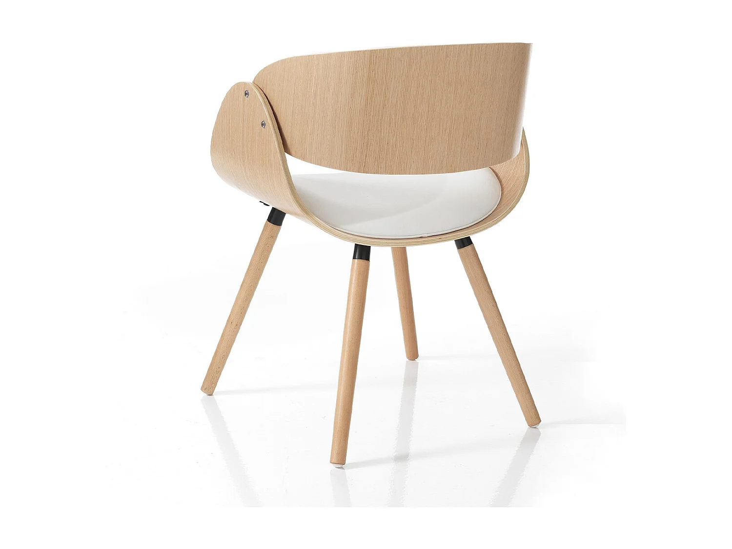 Designstuhl aus massivem Eichenholz und weißem Leder Michigan Wood