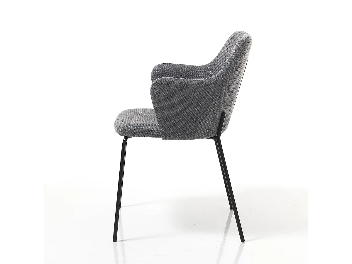 2er-Set Roly Esszimmerstühle mit Armlehnen aus Stoff und schwarzem Metall - Dunkel Grau