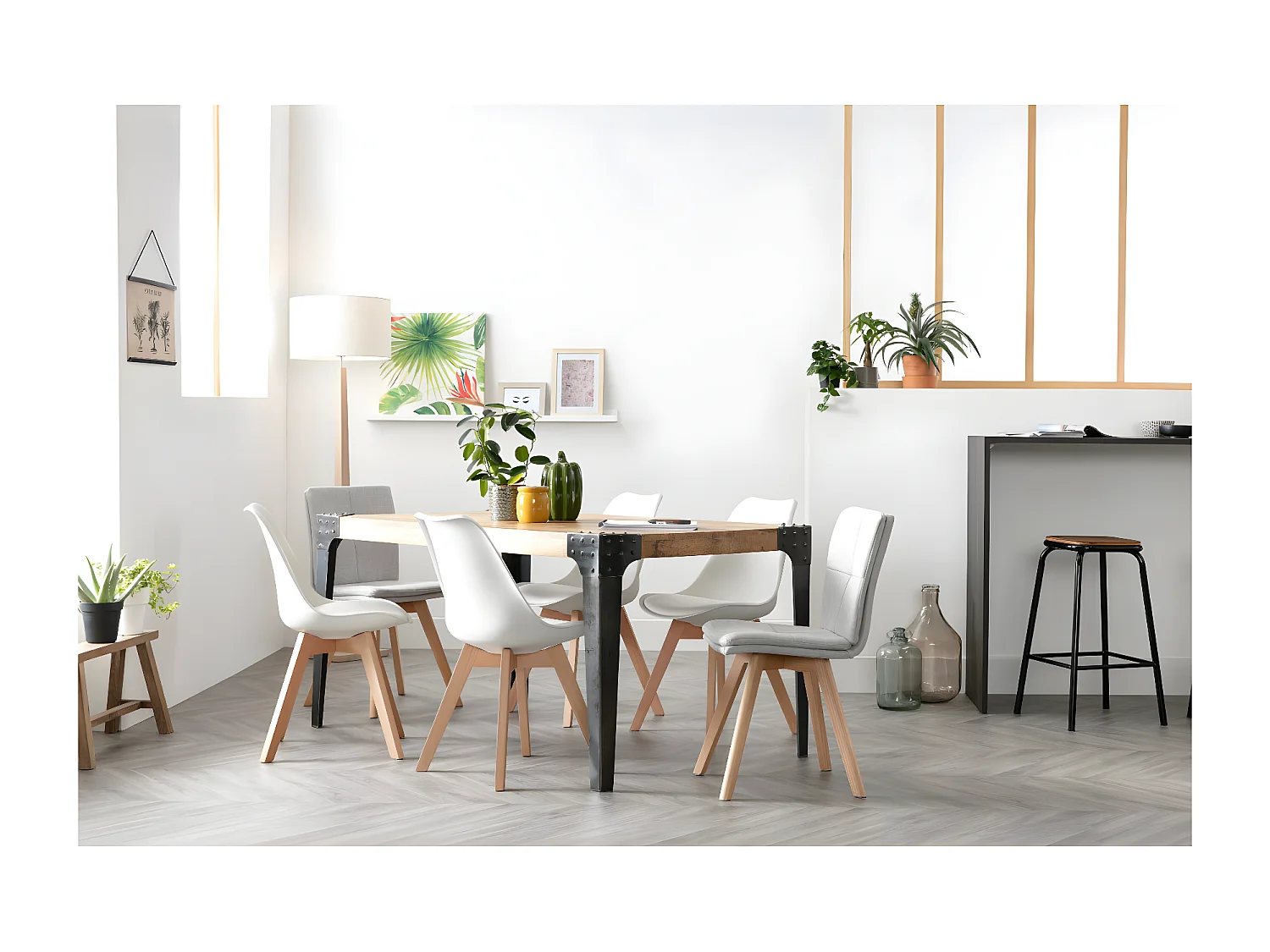 Mesa de comedor industrial acero y madera L160 MADISON