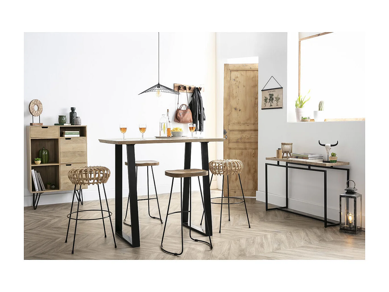 Table de bar en bois manguier massif et métal noir L120 cm VIJAY