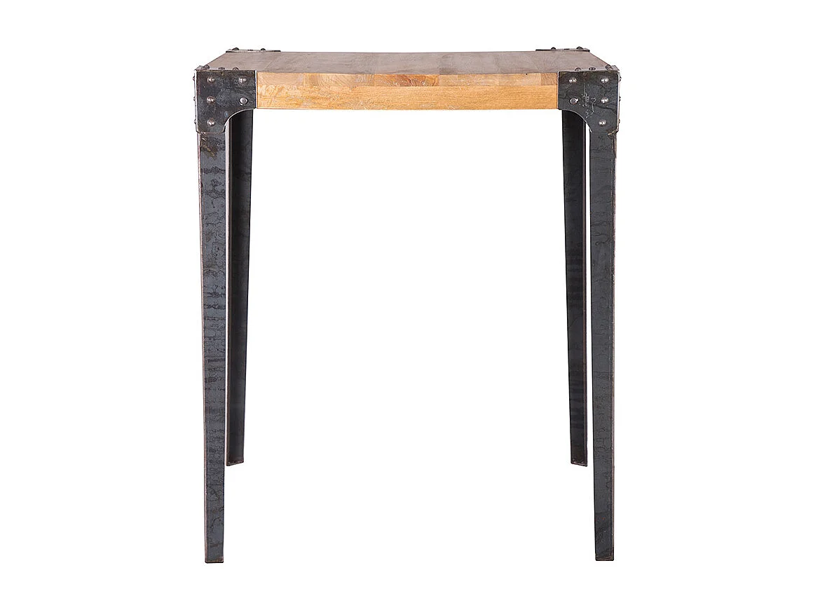 Table haute industrielle carrée en bois manguier massif et métal  L88 cm MADISON