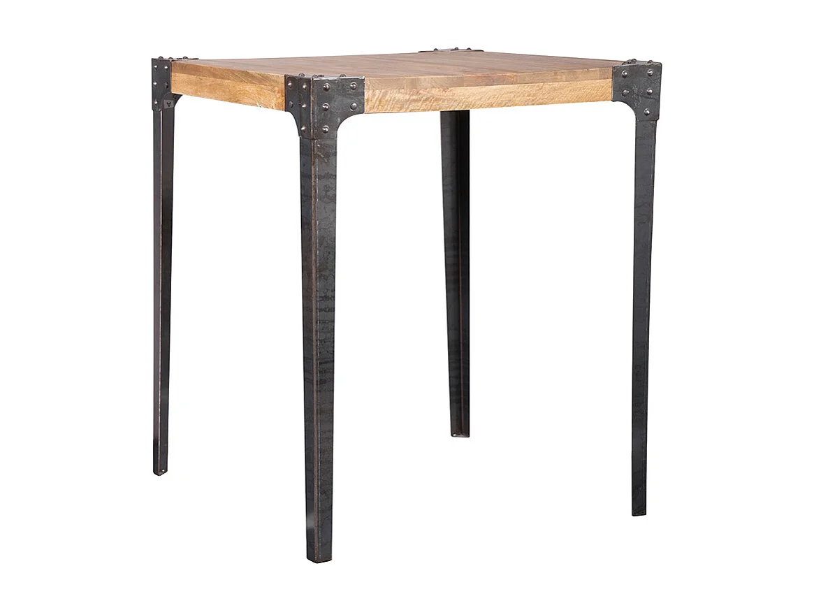Table haute industrielle carrée en bois manguier massif et métal  L88 cm MADISON