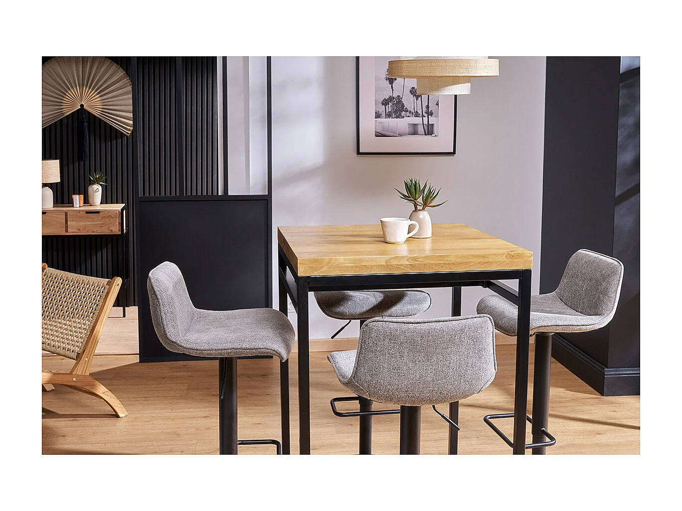 Stehtisch rechteckig aus Mangoholz und schwarzem Metall YPSTER