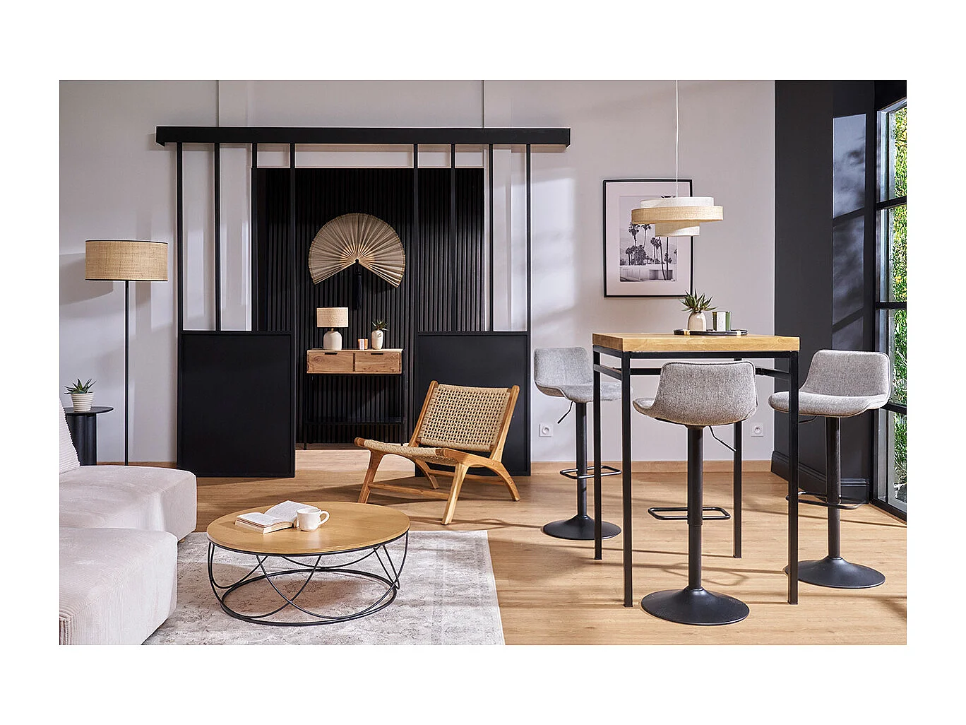 Stehtisch rechteckig aus Mangoholz und schwarzem Metall YPSTER