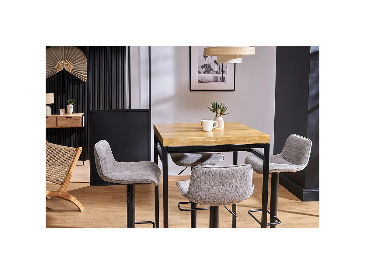 Mesa alta cuadrada en madera de mango y metal negro YPSTER