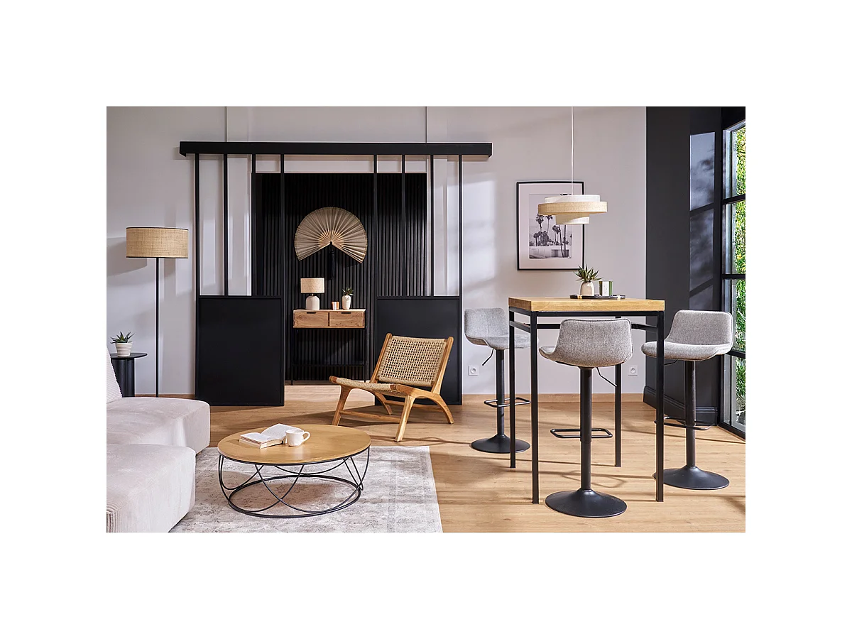 Mesa alta cuadrada en madera de mango y metal negro YPSTER