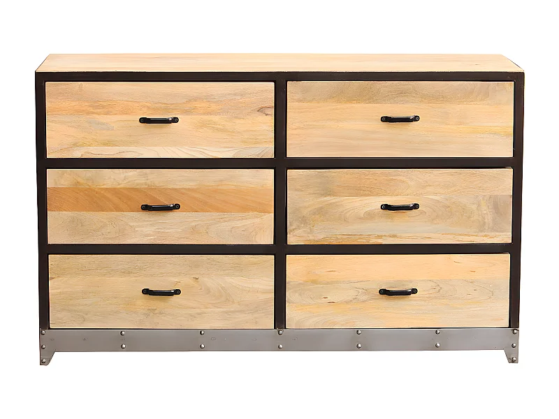 Kommode 6 Schubladen Holz und Metall INDUSTRIA