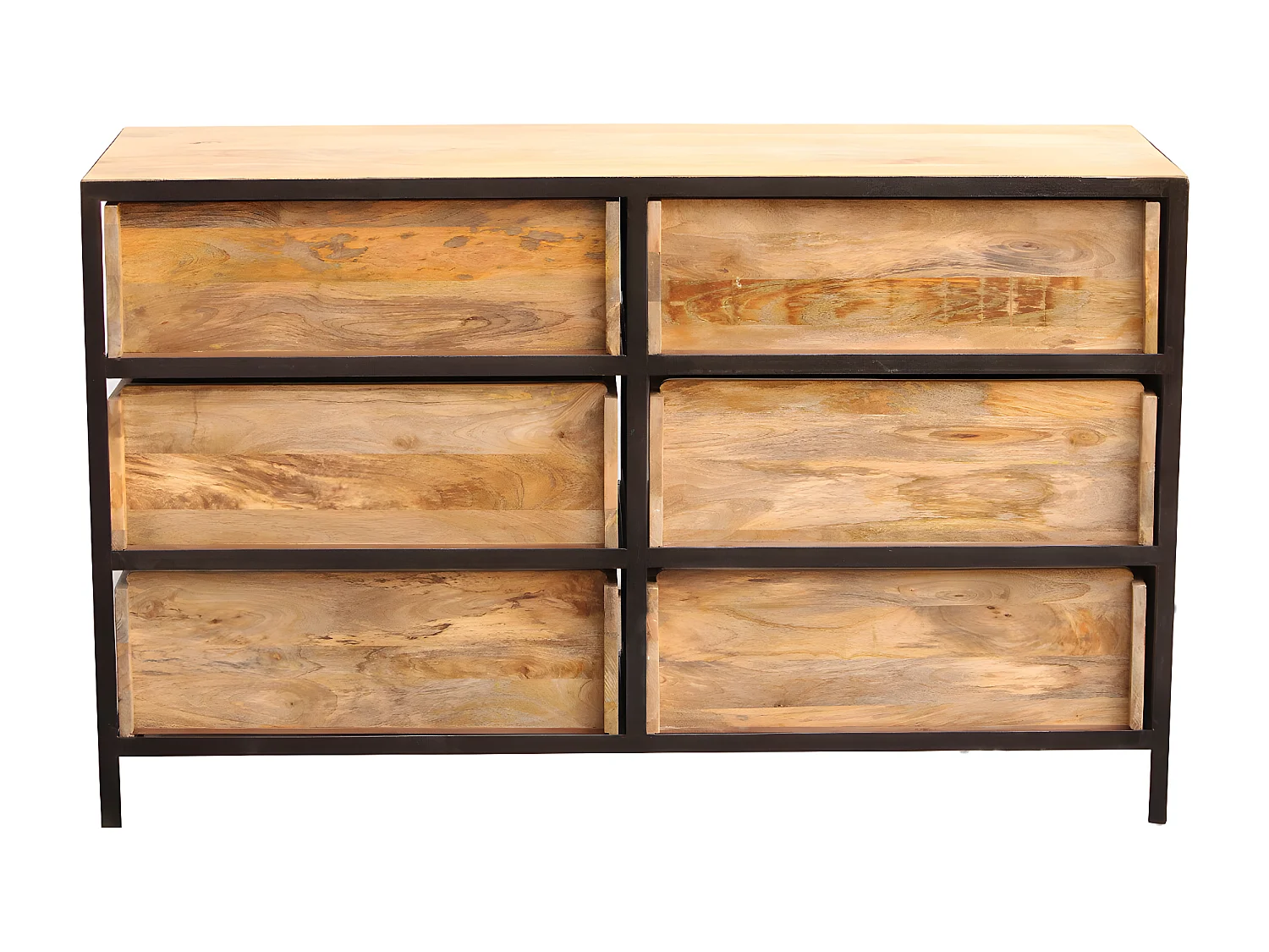 Commode industrielle en bois manguier massif et métal noir 6 tiroirs L130 cm INDUSTRIA
