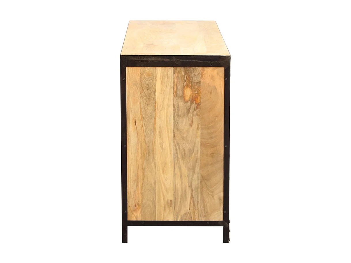 Commode industrielle en bois manguier massif et métal noir 6 tiroirs L130 cm INDUSTRIA