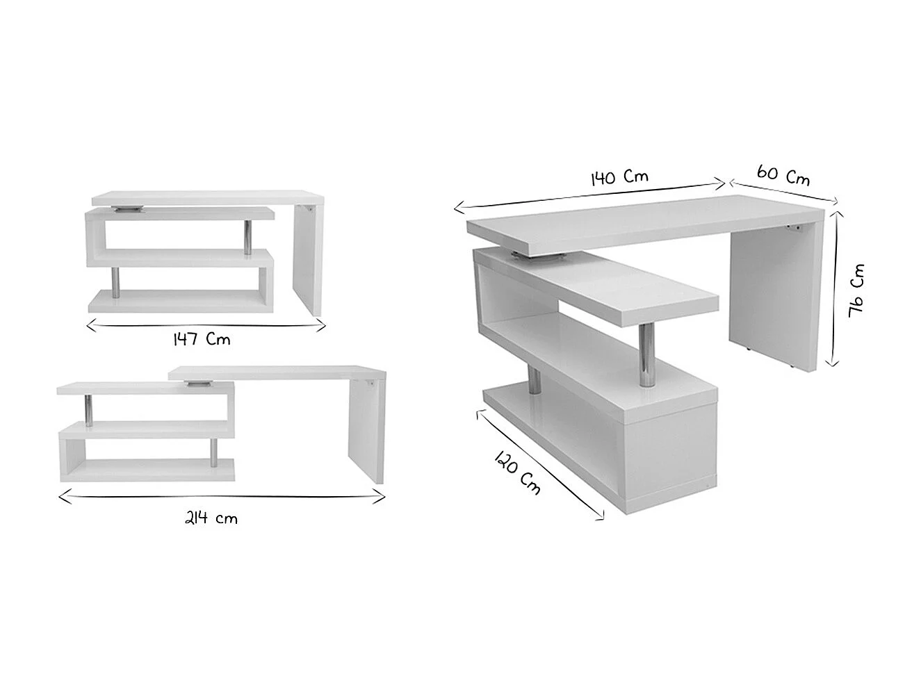 Bureau modulable design en bois clair chêne L140-214 cm MAX