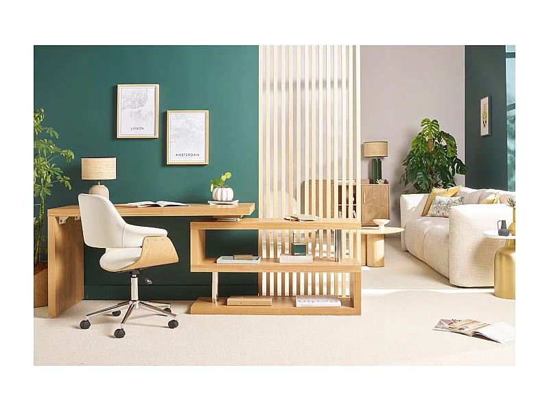 Bureau modulable design en bois clair chêne L140-214 cm MAX