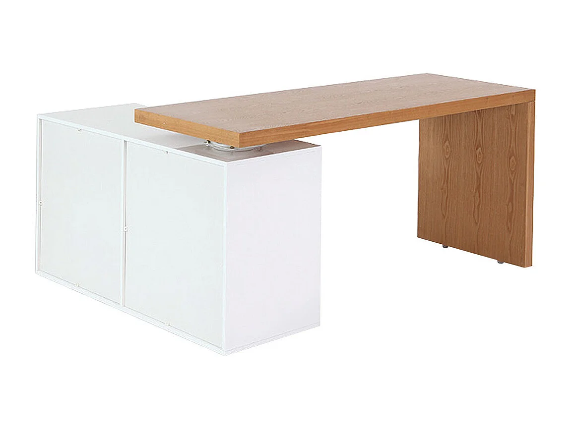Bureau modulable design blanc brillant et bois clair frêne L160-235 cm NEW MAX