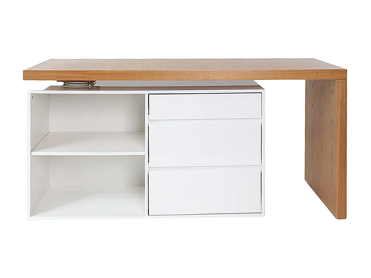 Bureau modulable design blanc brillant et bois clair frêne L160-235 cm NEW MAX
