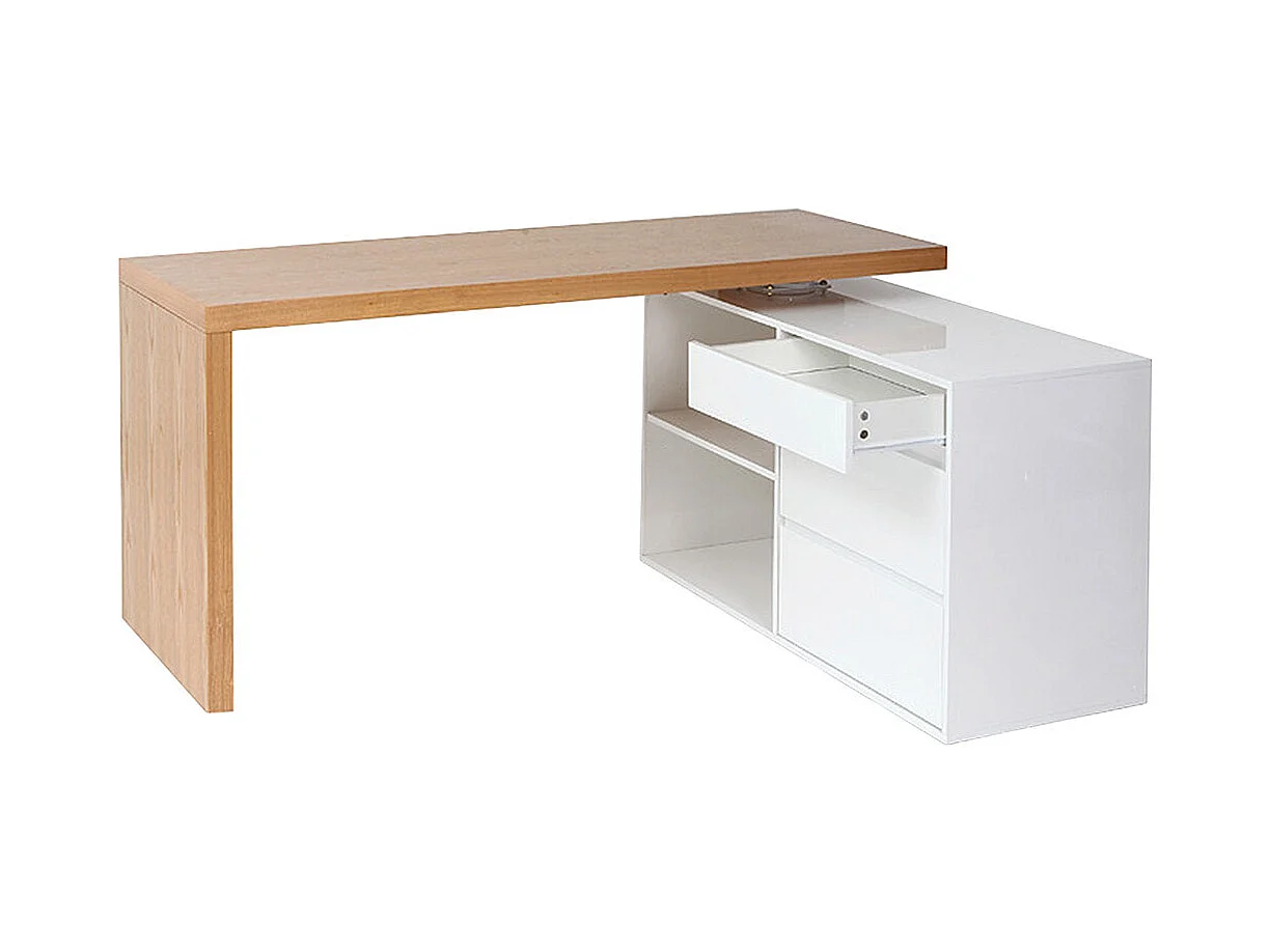 Design-Schreibtisch modulierbar Weiß glänzend und Eschenholz NEW MAX