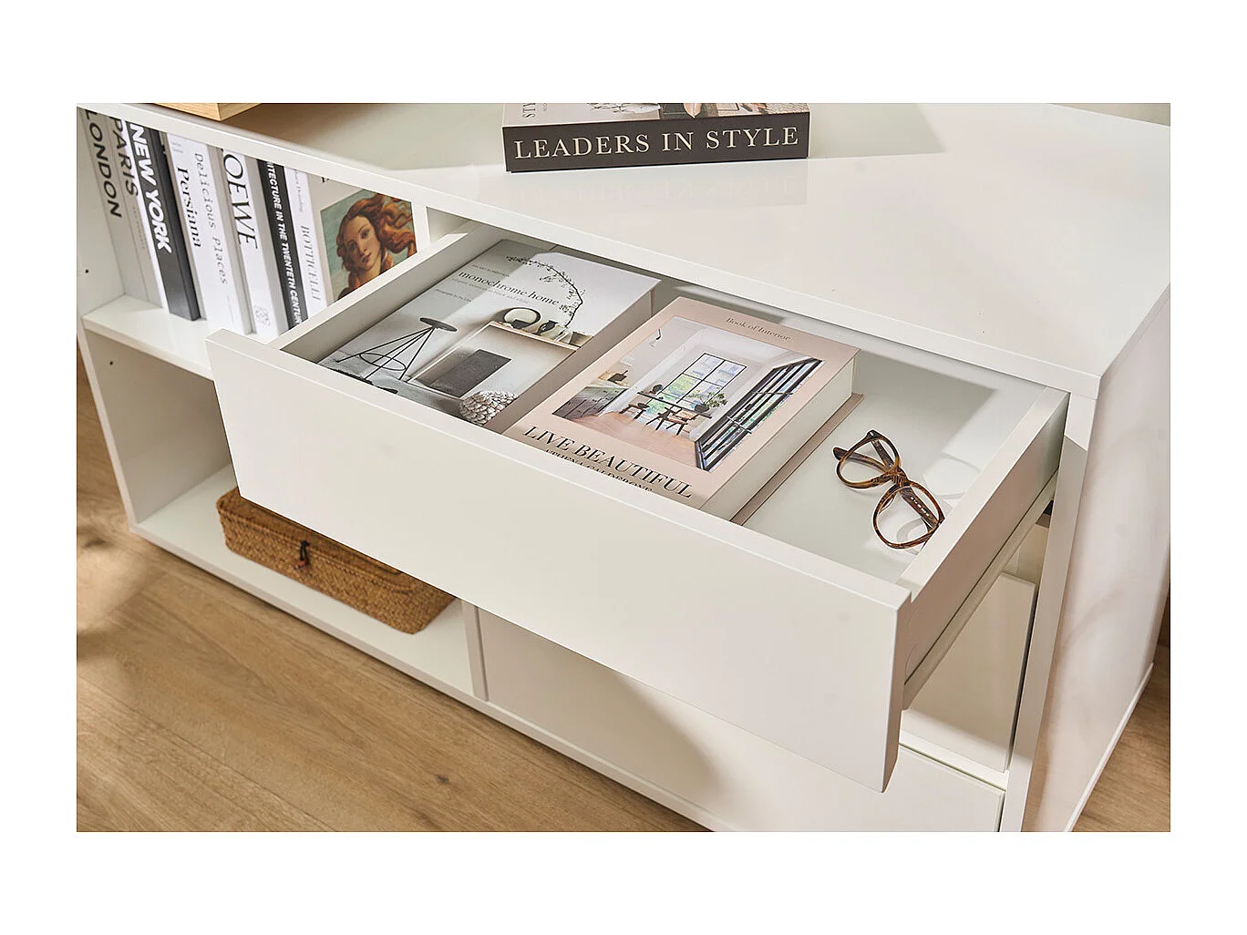 Escritorio de diseño modulable blanco brillante y fresno NEW MAX