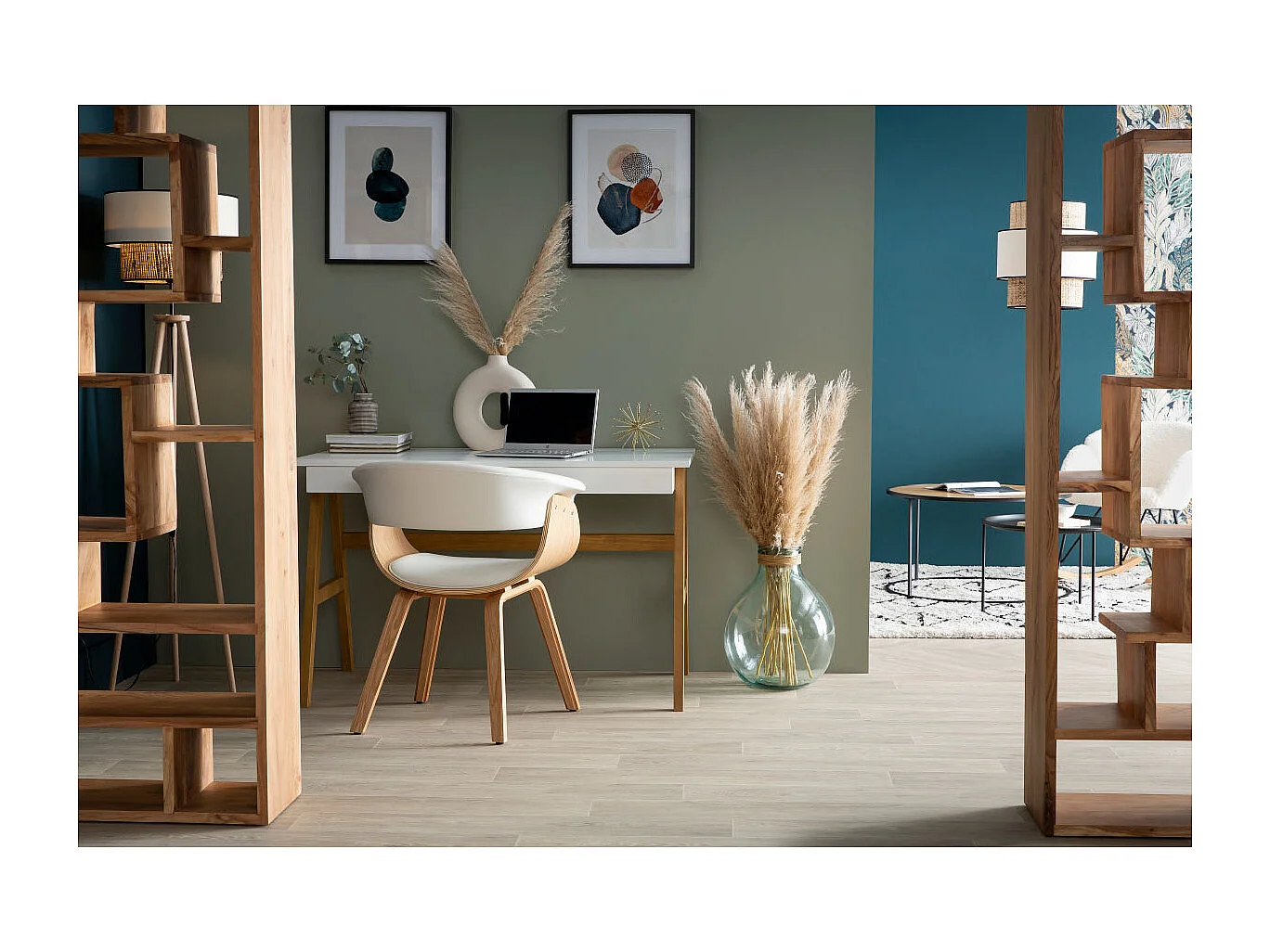 Escritorio diseño blanco y madera BROOK