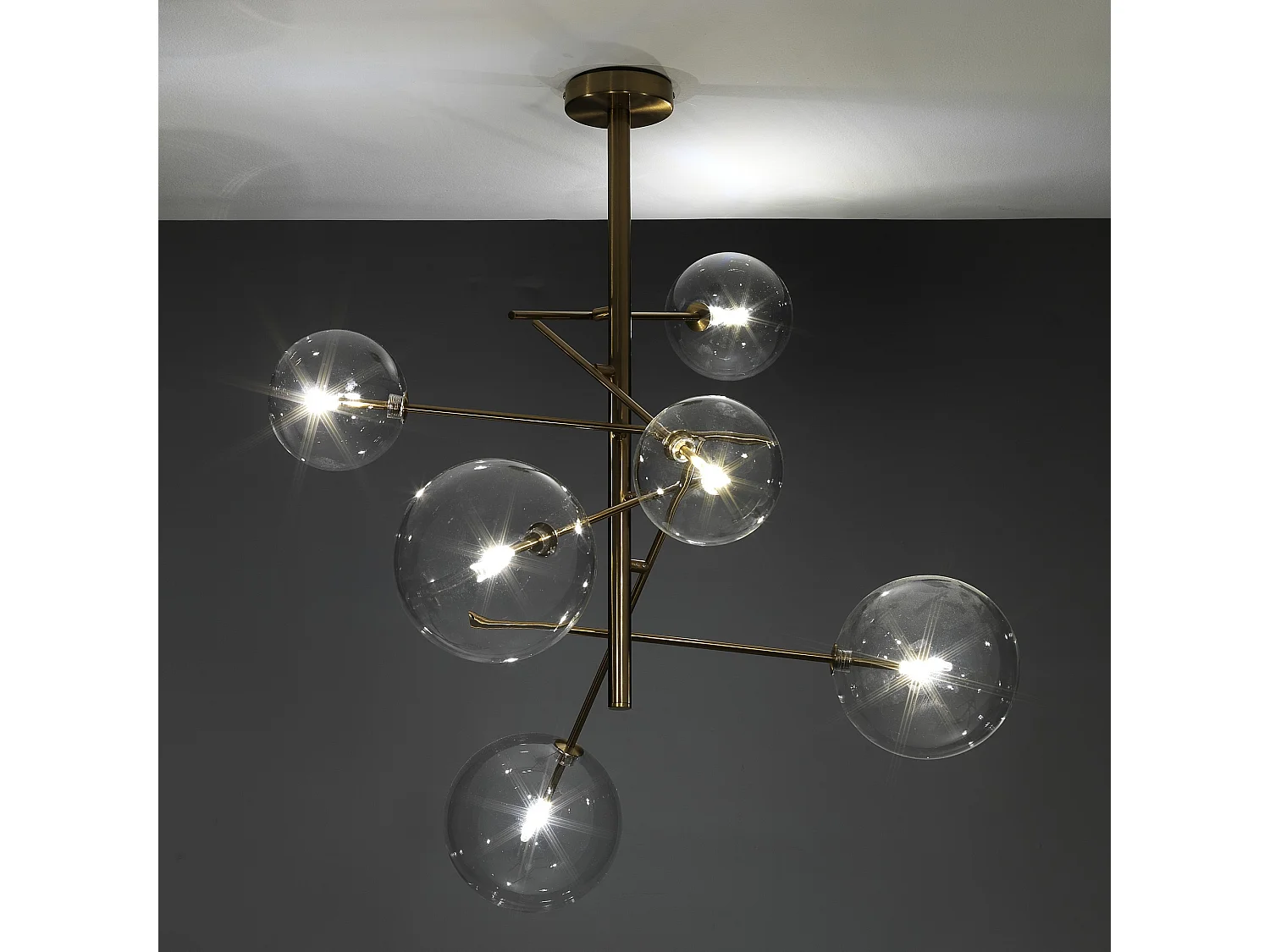 Lustre de plafond à 6 lumières en métal et verre Andromeda