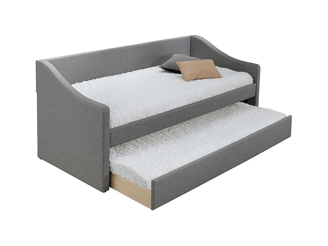 Lit gigogne en tissu gris clair 90x190 cm BEKKER
