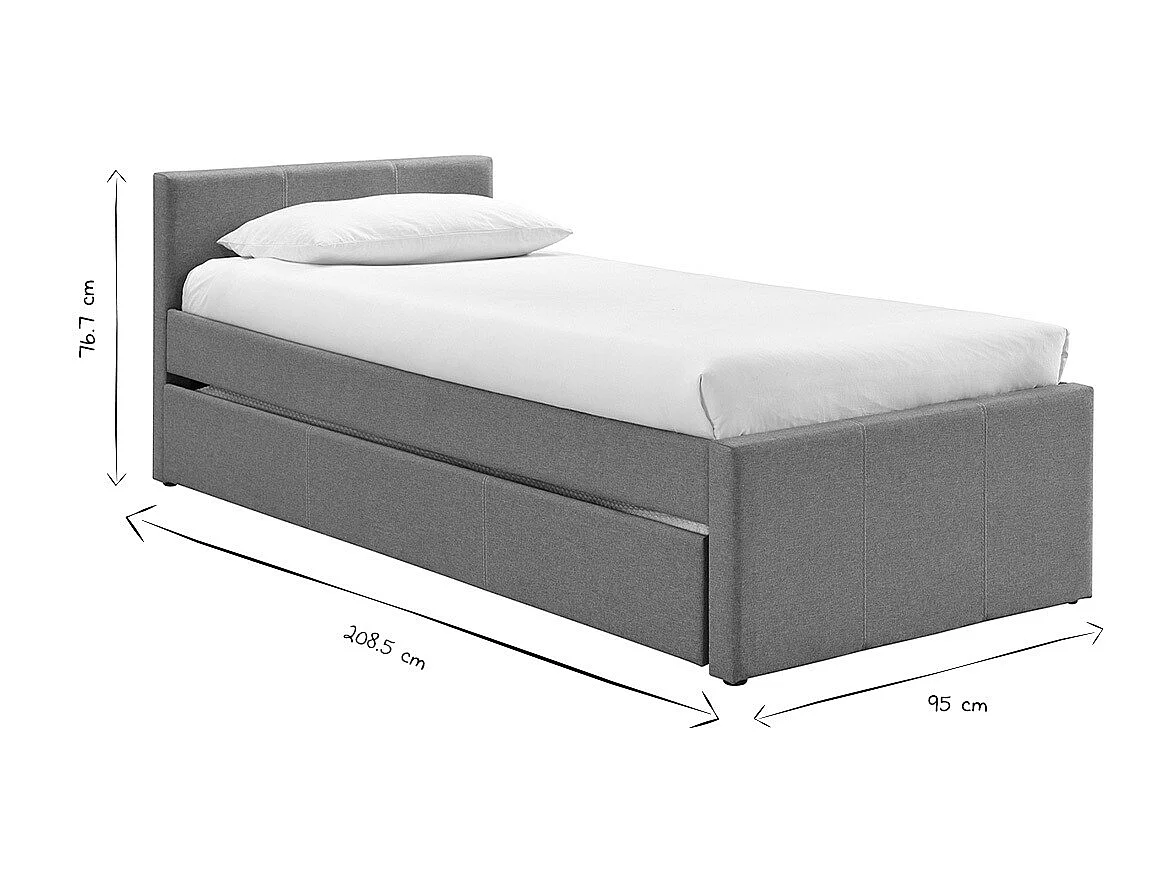 Letto estraibile bambino 90 x 195 cm tessuto grigio MACCO