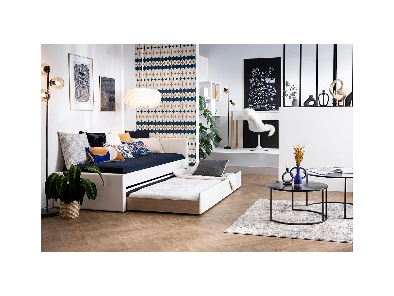 Lit gigogne en tissu gris 90x190 cm MACCO