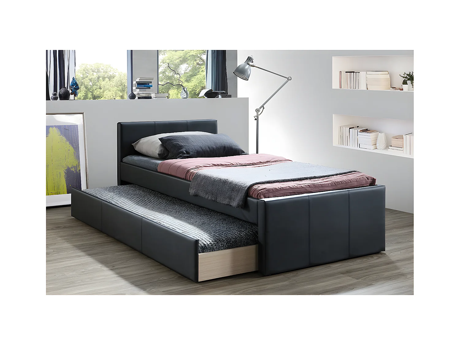 Lit gigogne noir mat 90x190 cm MACCO