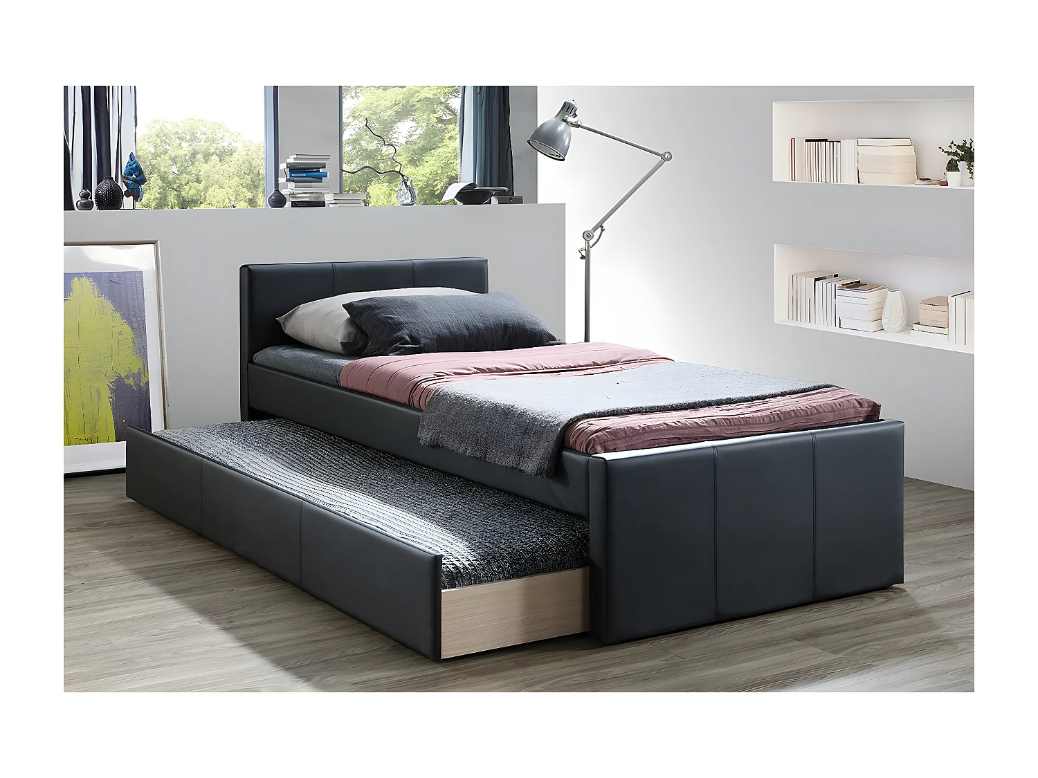 Cama nido 90 x 195 cm negro mate MACCO