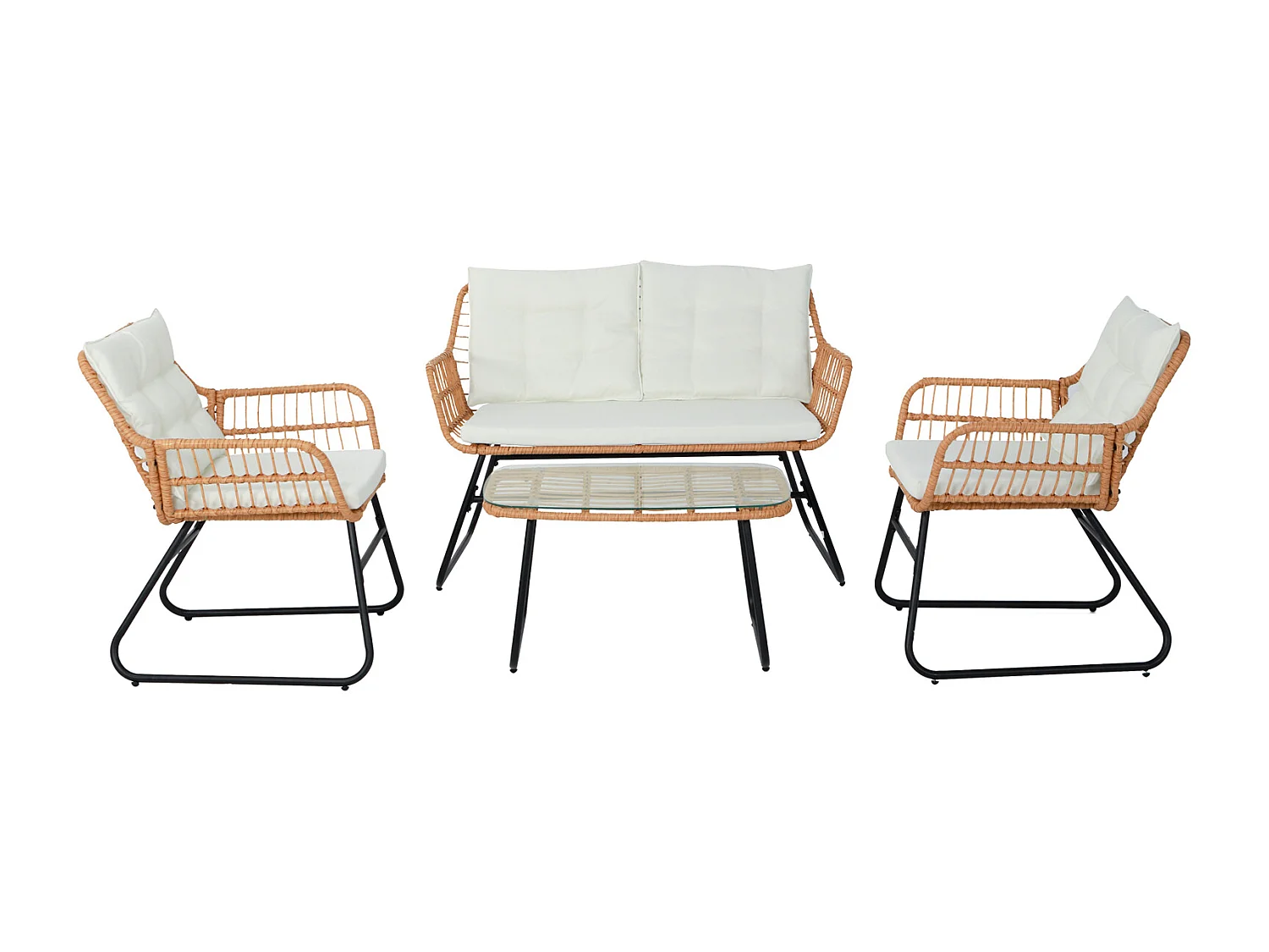 Ensemble de meubles de balcon SVITA CAPRI en polyrotin pour l'extérieur, 4 pièces Salon de jardin Natur