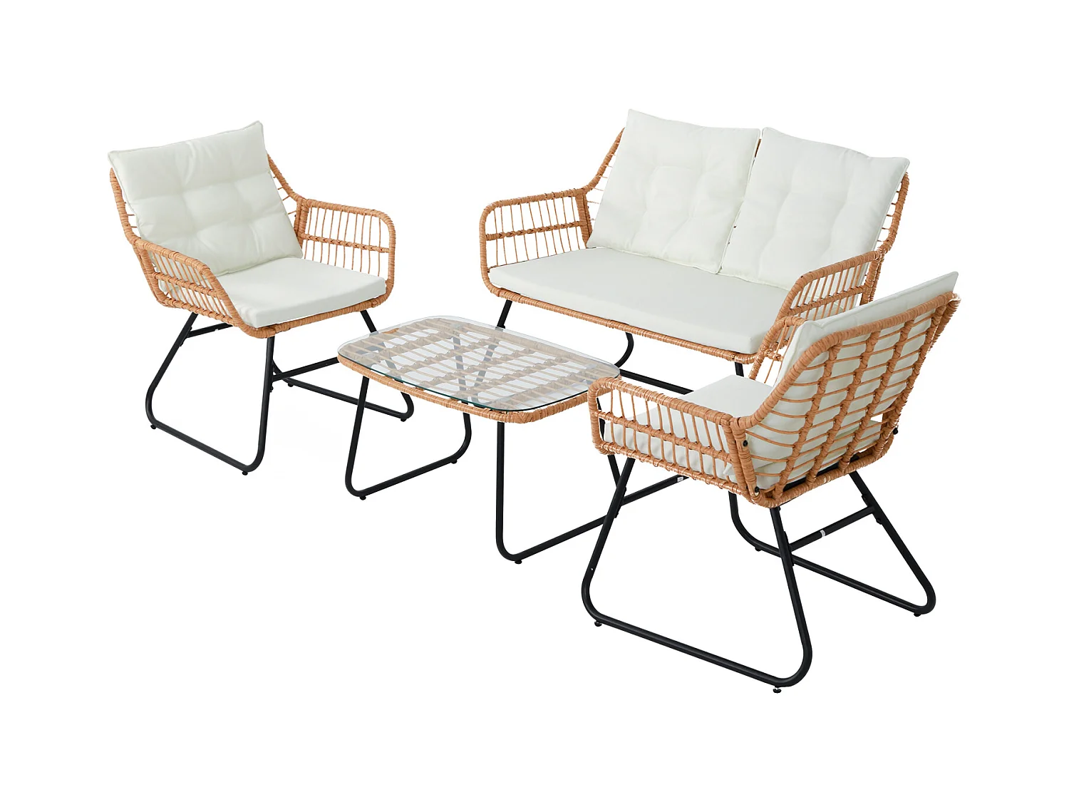 Ensemble de meubles de balcon SVITA CAPRI en polyrotin pour l'extérieur, 4 pièces Salon de jardin Natur