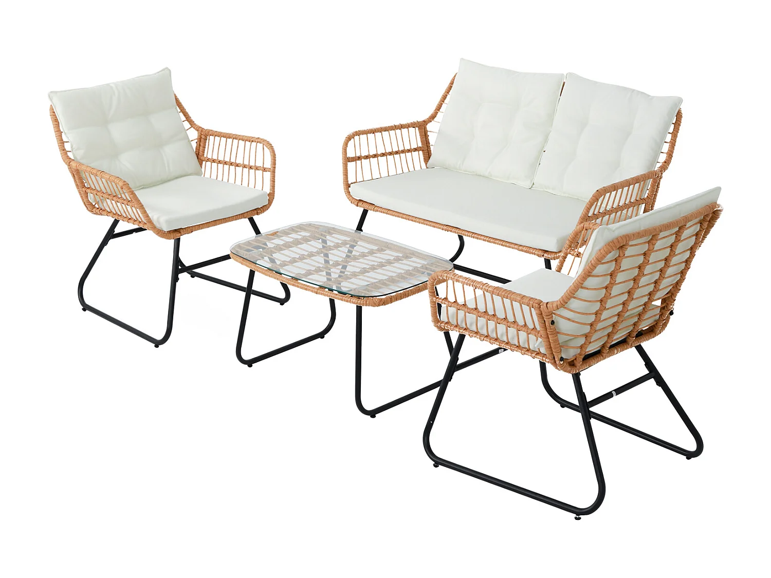 Ensemble de meubles de balcon SVITA CAPRI en polyrotin pour l'extérieur, 4 pièces Salon de jardin Natur