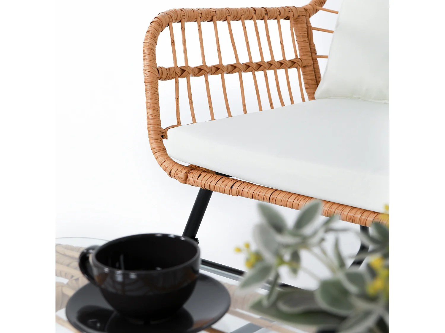 Ensemble de meubles de balcon SVITA CAPRI en polyrotin pour l'extérieur, 4 pièces Salon de jardin Natur