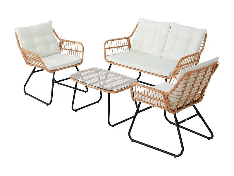 Ensemble de meubles de balcon SVITA CAPRI en polyrotin pour l'extérieur, 4 pièces Salon de jardin Natur