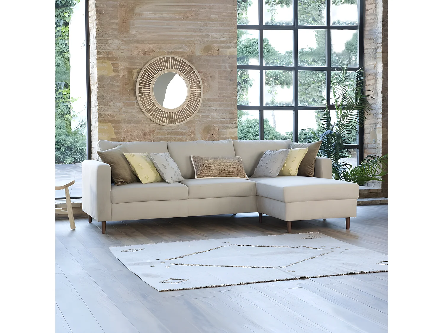 Canapé d'angle textile Beige (400) 251x85