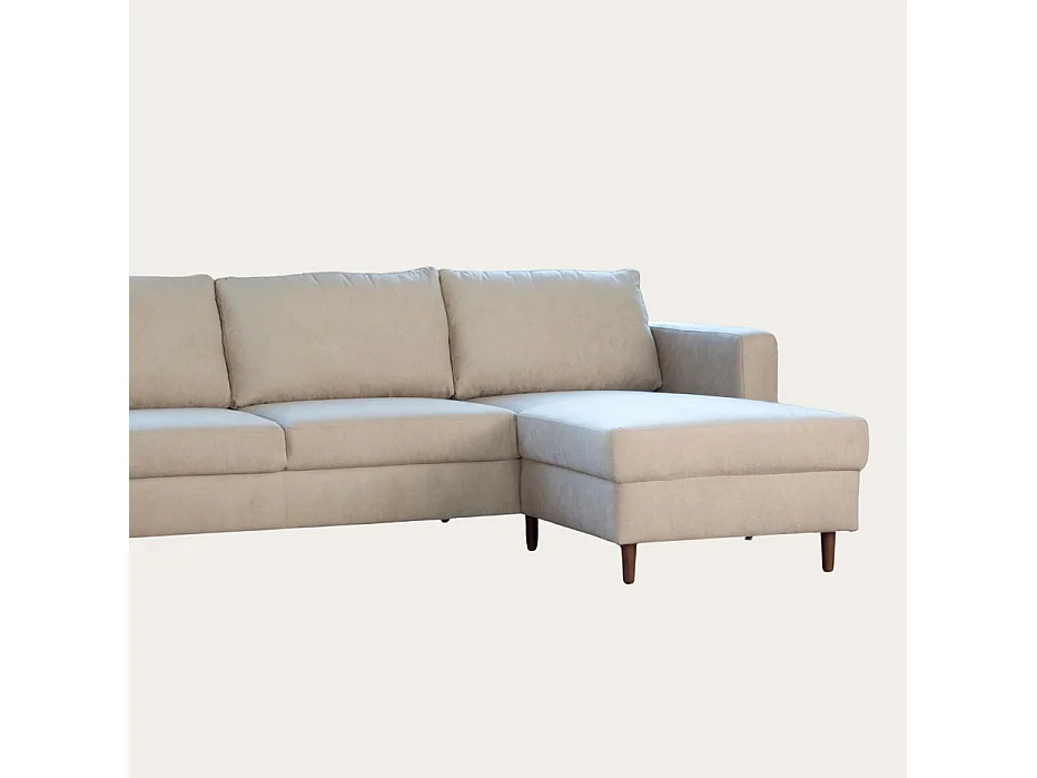 Divano con penisola testo, schiuma pu, legno e pannello a particelle Beige 146x85