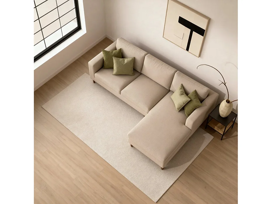 Divano con penisola testo, schiuma pu, legno e pannello a particelle Beige 146x85