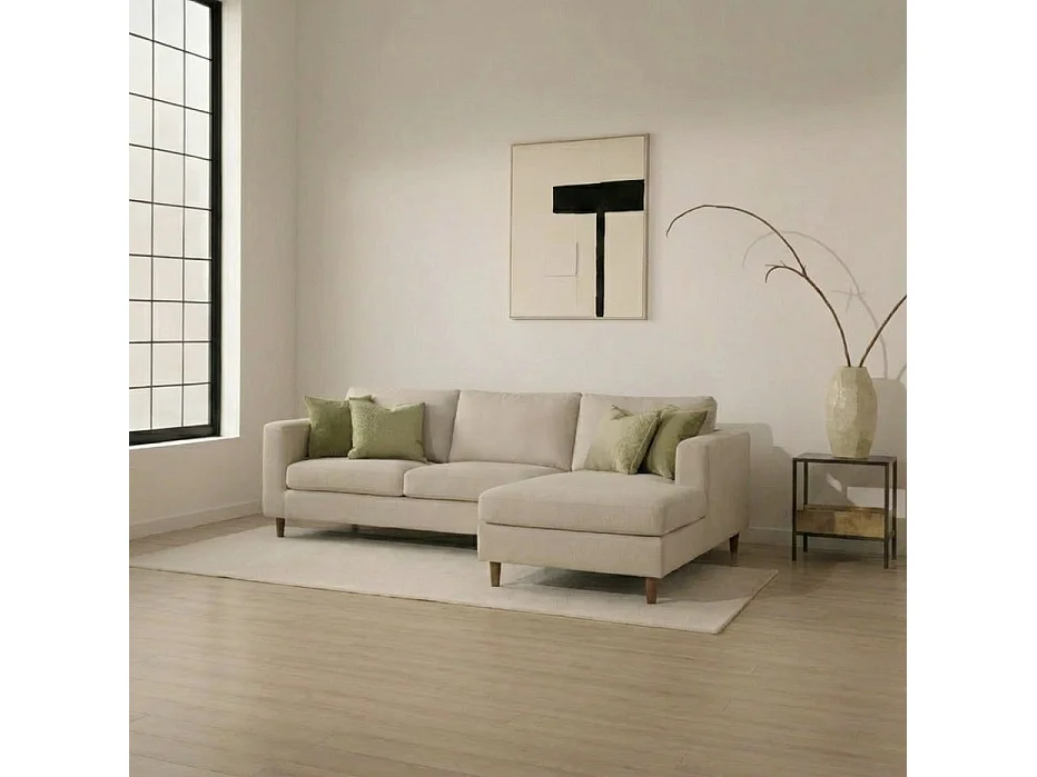 Divano con penisola testo, schiuma pu, legno e pannello a particelle Beige 146x85