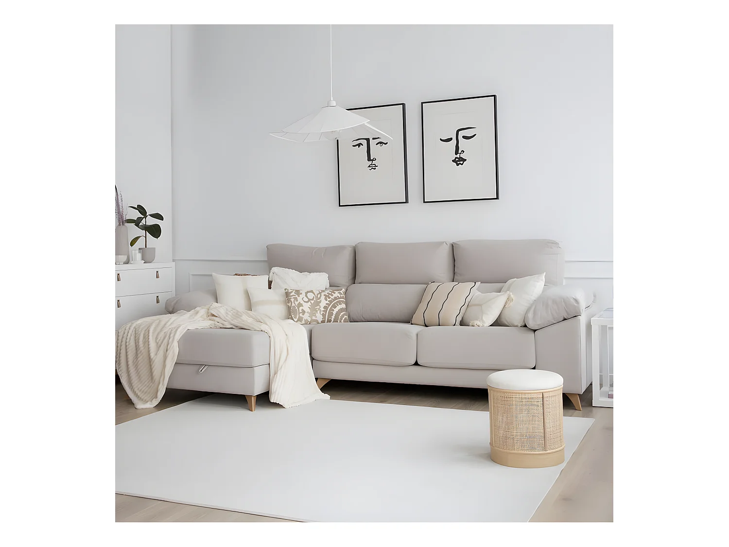 Divano con penisola textile, schiuma di pu, legno e pannello particellare Beige (405) 170x103