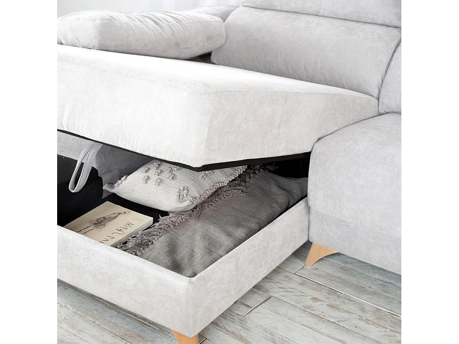 Divano con penisola textile, schiuma di pu, legno e pannello particellare Beige (405) 170x103