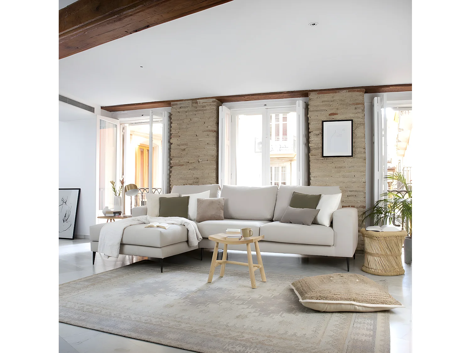 Canapé d'angle textile Beige (405) 305x105