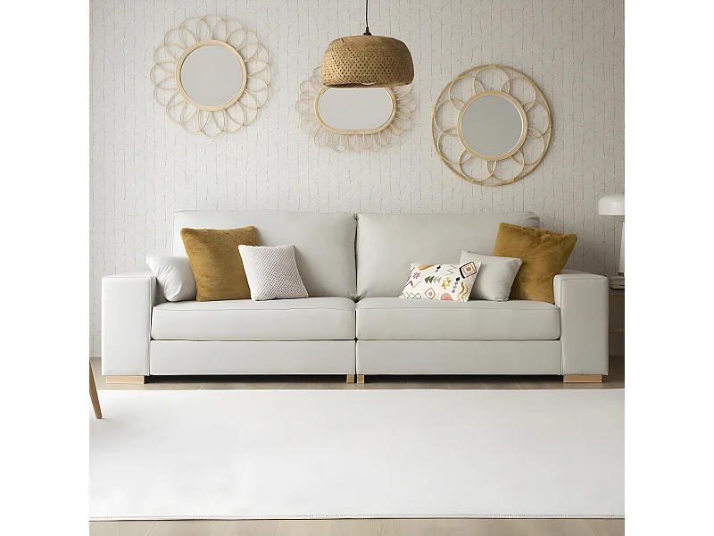 Divano tessuto, legno, schiuma pu e pannello di particelle Beige (407) 90x95