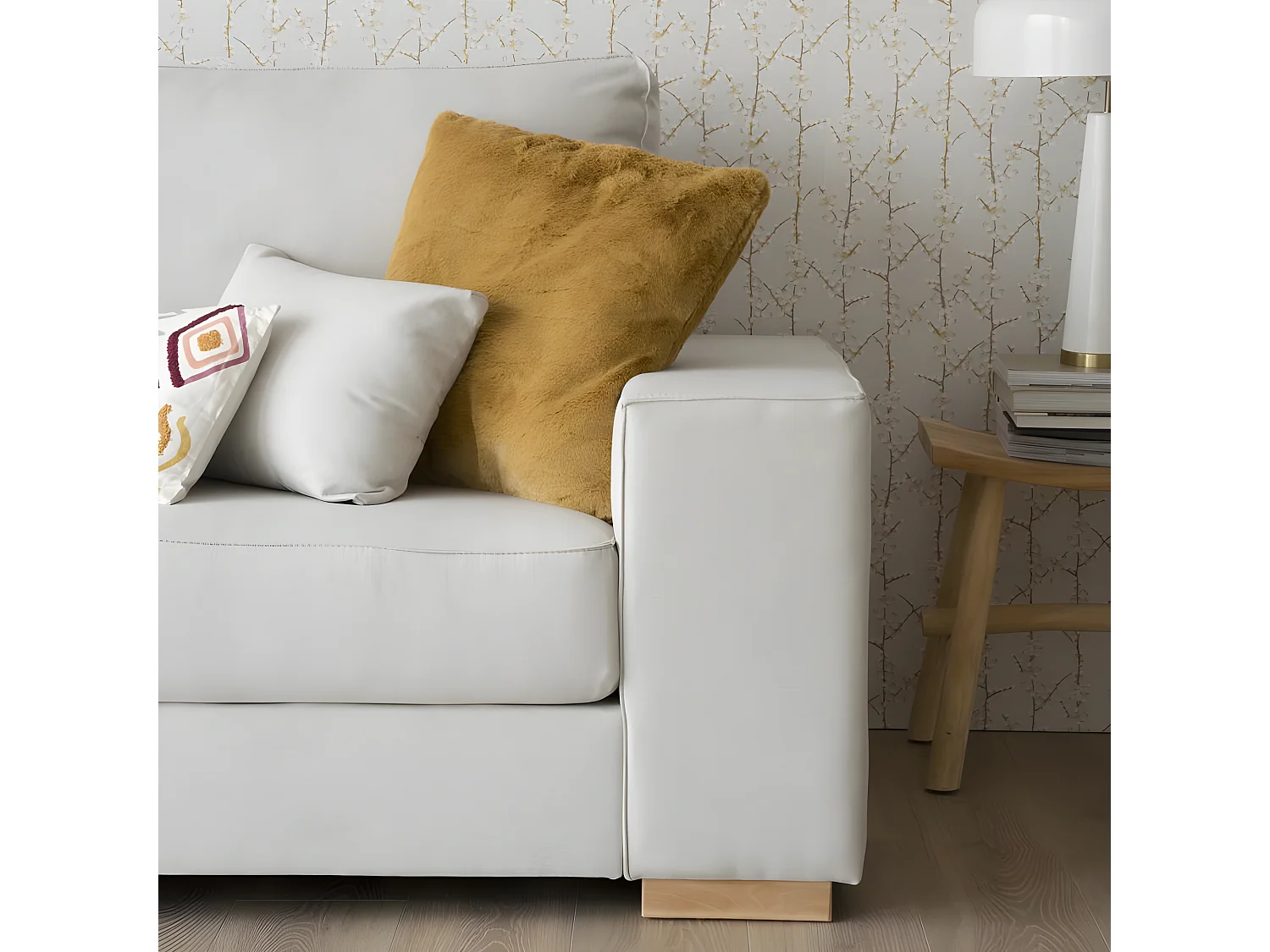 Divano tessuto, legno, schiuma pu e pannello di particelle Beige (407) 90x95