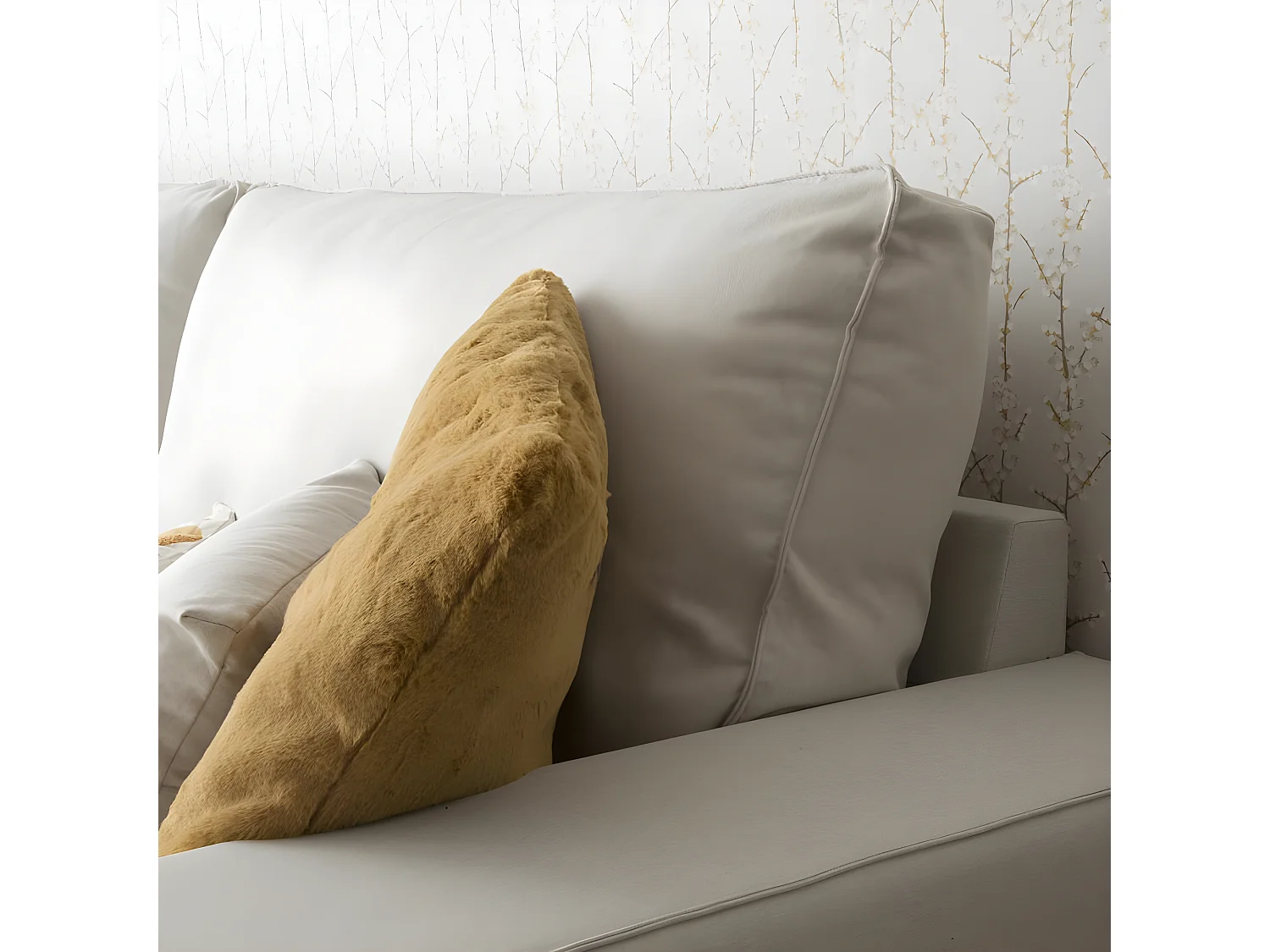 Divano tessuto, legno, schiuma pu e pannello di particelle Beige (407) 90x95